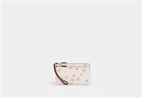 Double Zip Wallet With Bow Print .